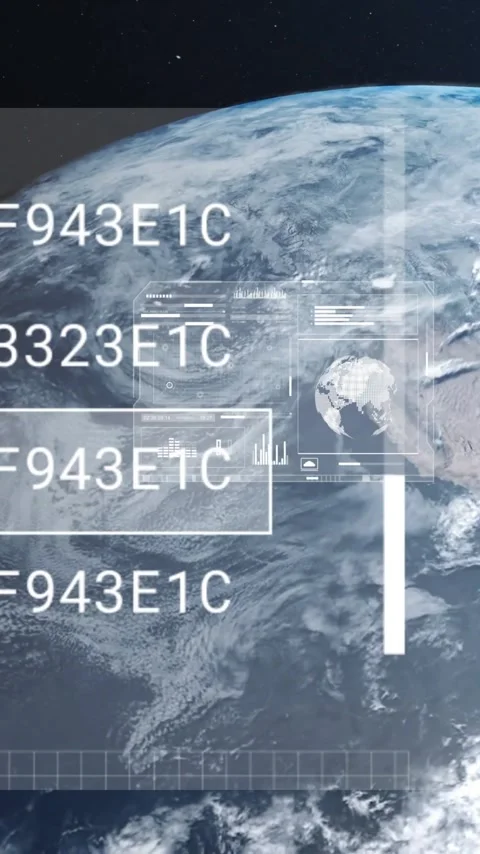 Animation of digital data processing over globe on dark background 库存影片 320663415