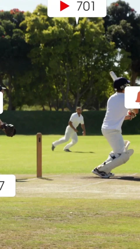 Animation of digital data processing over diverse cricketers on field Stock Footage 320759549