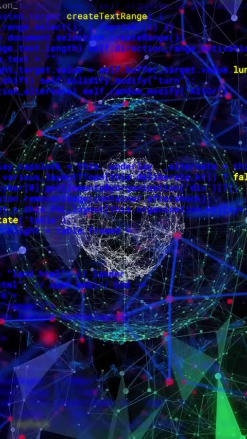 Animation of digital data processing over globe with connections on black 動画素材 323781612