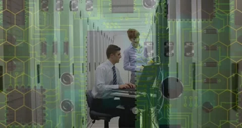 Animation of digital data processing over female student using computer Stock Footage 325963896