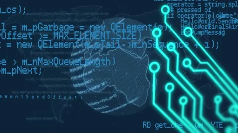 Animation of digital data processing over computer circuit board and globe Stock Footage 326094678