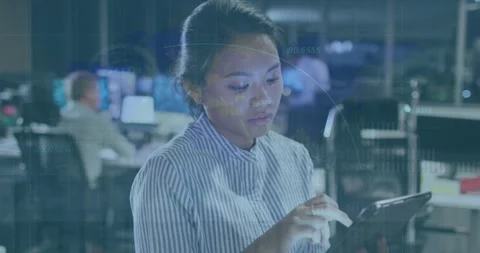 Animation of digital data processing over caucasian man using tablet in server 動画素材 327844855