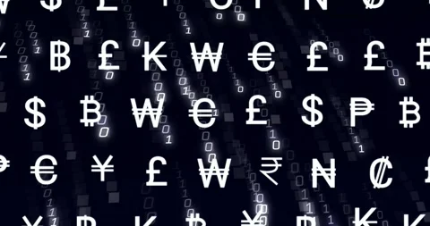 Animation of digital data processing over currency icons and binary coding Stock Footage 328240406