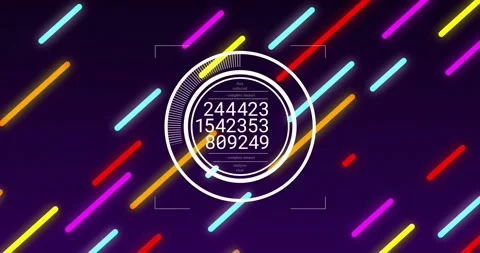 Animation of digital data processing over neon pattern on blue background Stock Footage 328411234