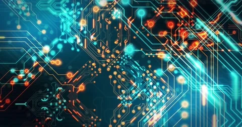 Animation of digital data processing over computer circuit board Stock Footage 328413163
