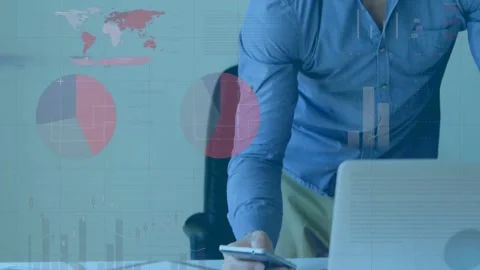 Animation of digital data processing over caucasian man using laptop Stock Footage 329169746