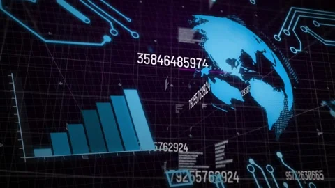 Animation of digital data processing over globe and computer circuit board Stock Footage 329422896
