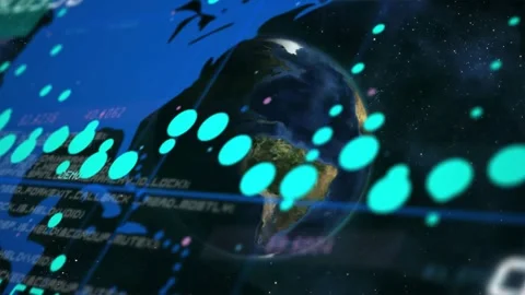 Animation of digital data processing over globe on black background Stock Footage 329926929
