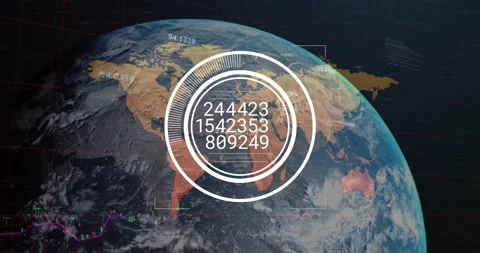 Animation of digital data processing over globe on dark background Stock Footage 330055369