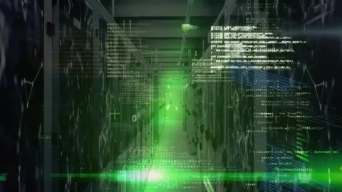 Animation of digital data processing over computer servers Stock Footage 330175559