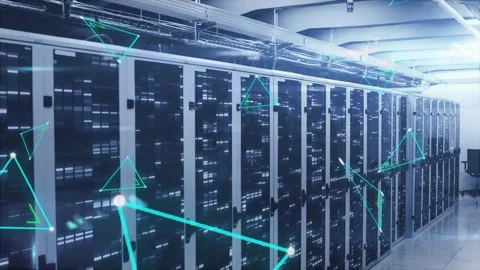 Animation of digital data processing over computer servers Stock Footage 330594173