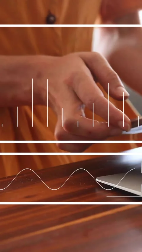 Animation of digital data processing over caucasian woman using tablet and Vídeos de archivo 342601317