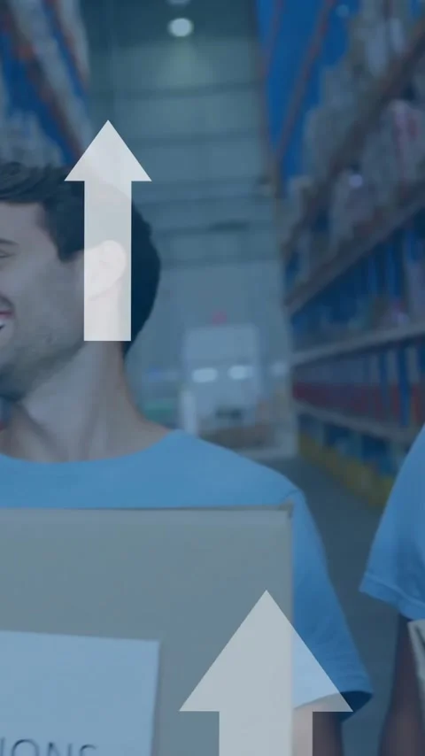 Animation of digital data processing over diverse volunteers working in Stock Footage 342707756