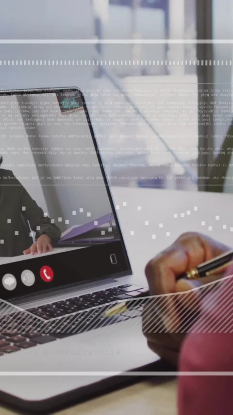 Animation of digital data processing over african american businessman on laptop Stock Footage 342812358
