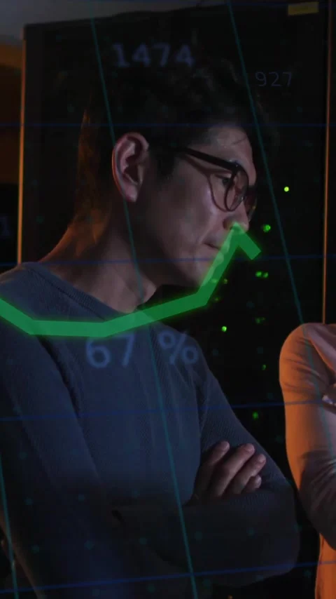 Animation of digital data processing over diverse people with laptop by computer Stock Footage 342915537