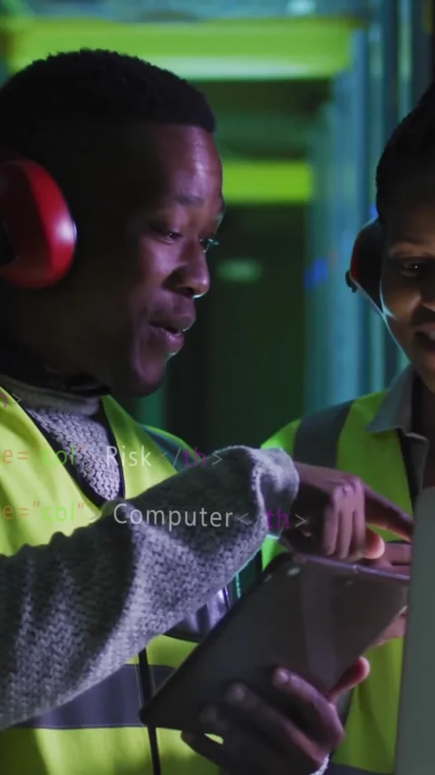 Animation of digital data processing over african american it engineers by Stock Footage 342996783