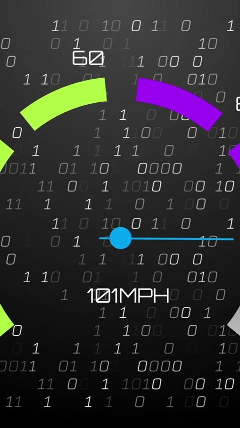 Animation of digital data processing over speedometer and binary coding Stock-Footage 342997189