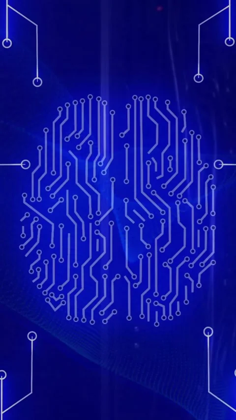Animation of digital data processing over computer circuit board and ai brain Stock Footage 343028182