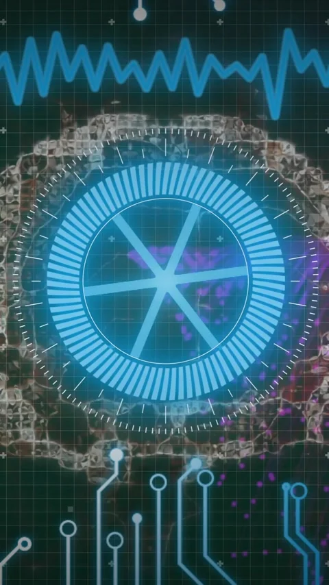 Animation of digital data processing over dna strand and computer circuit board Stock Footage 343028233