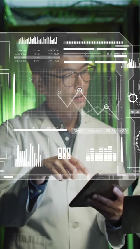 Animation of digital data processing over diverse it technicians by computer Stock Footage 343028426