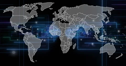 Animation of digital data processing with world map over black background Stock Footage 310530702