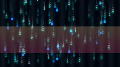 Animation of digital data streams and binary code over dark background with glow Stock Footage 303536347