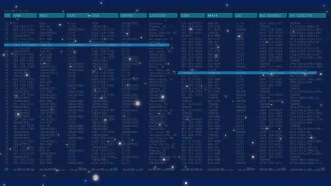 Animation of digital data table with glowing particles over blue background Stock Footage 304768786