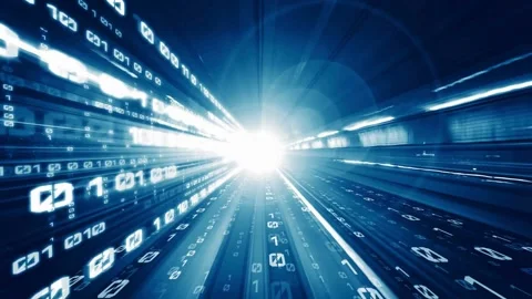 Animation of Digital data transfer with blue light data particle flowing. Stock Footage 334022140