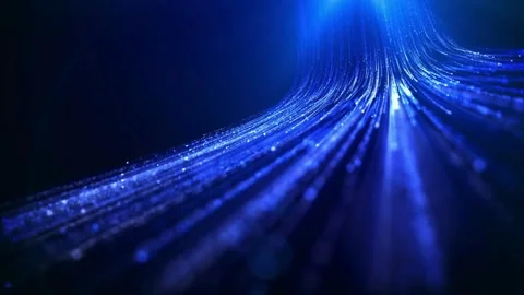 Animation of Digital data transfer with blue light data particle flowing. Stock Footage 334023121