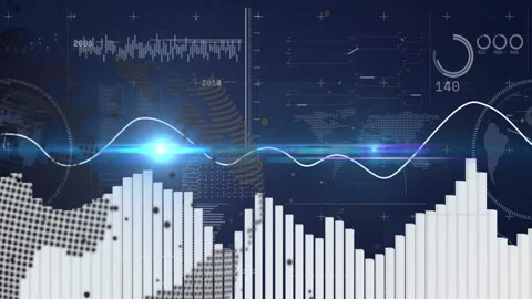Animation of digital data visualization with bar graphs over world map Stock Footage 306170646