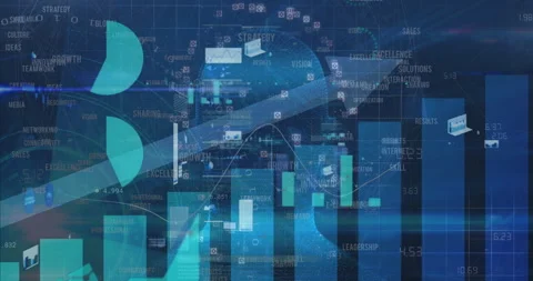 Animation of digital data visualization with graphs and charts on blue Stock Footage 303590500