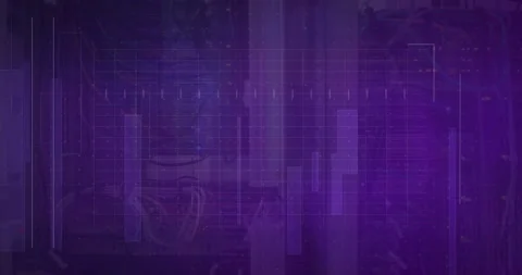 Animation of digital data visualization with purple grid and abstract shapes Stock Footage 304953299