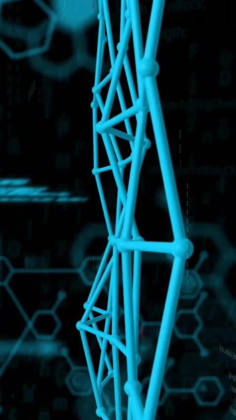 Animation of digital DNA strands and hexagonal patterns on scientific data Stock Footage 344370510