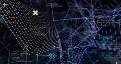 Animation of digital dots interconnecting with lines and programming data with Stock Footage 330336717
