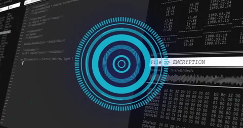 Animation of digital encryption with coding and circular interface in school Stock Footage 305729266