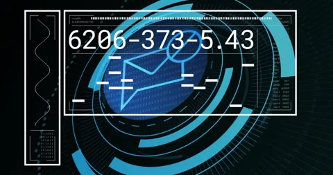 Animation of digital envelope icon with binary code over abstract blue circles Stock Footage 303608846