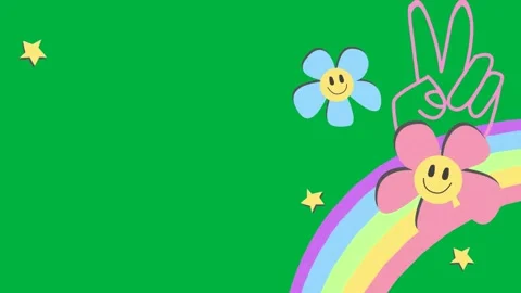 Animation of digital flowers and rainbow icons on white background Stock Footage 324892939