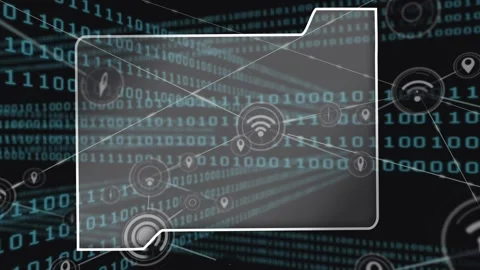 Animation of digital frame over binary code and connections on black background Stock Footage 328006794