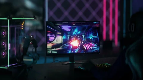 Animation of the digital gaming entertainment pc simulator on a computer screen Stock Footage 238587271