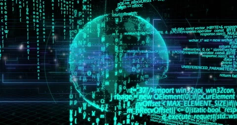 Animation of digital globe with binary code, representing global data and 動画素材 304088489