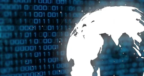 Animation of digital globe with binary code representing global data exchange 動画素材 304646155