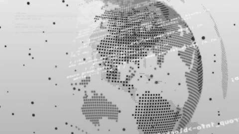 Animation of digital globe with binary code and programming text on continents Stock Footage 304839730