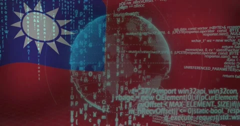Animation of digital globe with binary code over Taiwan flag, symbolizing Stock Footage 328718725