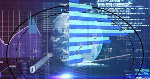 Animation of digital globe with data analytics and coding in futuristic Stock Footage 303675376