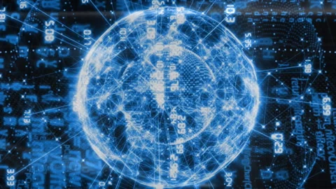 Animation of digital globe with data and binary code, showing global Stock Footage 313296757