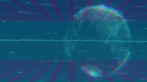 Animation of digital globe with data points and grid lines, showcasing Stock Footage 304095486