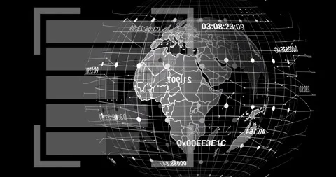 Animation of digital globe with data points showing global network connections Stock Footage 304648682