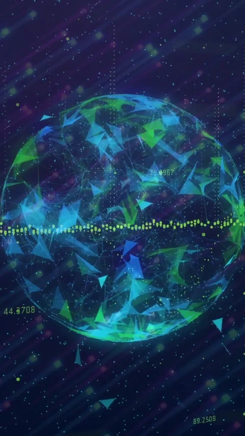 Animation of digital globe with data points and geometric shapes on dark Stock Footage 344244637