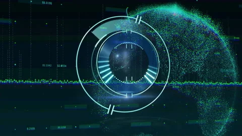 Animation of digital globe with data visualization and futuristic interface Stock Footage 304202967