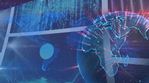 Animation of digital globe with data visualization on colorful abstract Stock Footage 304764852